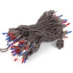 Red/White/Blue Christmas Mini Lights 100 Light 50 Feet Long on Brown Wire