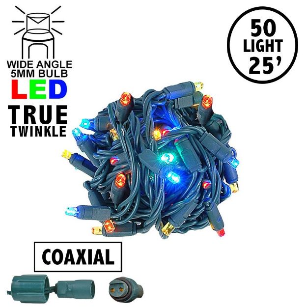 *NEW* TrueTwinkle® Coaxial 50 LED Multi Color 6" Spacing Green Wire