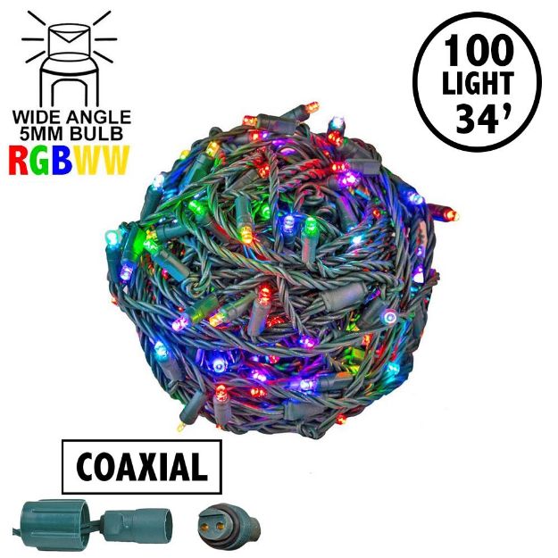 100 RGB + Warm White LED 4" Spacing Green Wire Coaxial w/o Power Supply & Remote
