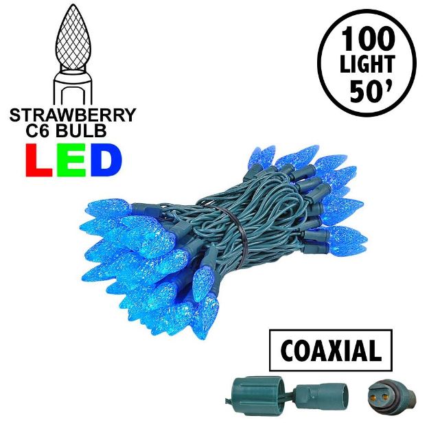 Coaxial Blue 100 LED C6 Strawberry Mini Lights Commercial Grade on Green Wire