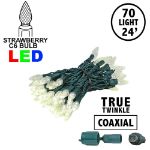 Coaxial *NEW* TrueTwinkle® Warm White 70 LED C6 Strawberry Mini Lights Commercial Grade on Green Wire
