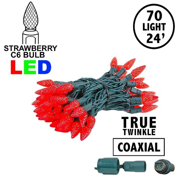 Coaxial *NEW* TrueTwinkle® Red 70 LED C6 Strawberry Mini Lights Commercial Grade on Green Wire