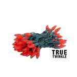 Coaxial *NEW* TrueTwinkle® Red 70 LED C6 Strawberry Mini Lights Commercial Grade on Green Wire