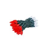 Coaxial Red/Pure White 70 LED C6 Strawberry Mini Lights Commercial Grade on Green Wire
