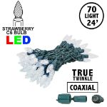 Coaxial *NEW* TrueTwinkle® Pure White 70 LED C6 Strawberry Mini Lights Commercial Grade on Green Wire