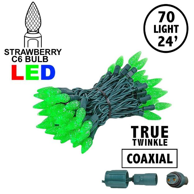 Coaxial *NEW* TrueTwinkle® Green 70 LED C6 Strawberry Mini Lights Commercial Grade on Green Wire