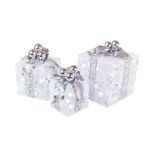 8 in., 10 in. & 12 in. Glittered White Gift Boxes with 70 Cool White Twinkle LED Lights (Set of 3)