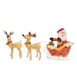 Pre-Lit Warm White 33.5 in. Santa & Reindeer Decoration