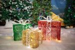 9 in., 12 in. & 15 in. Red/Green/Gold Gift Boxes with 100 Steady & Twinkle LED Lights (Set of 3)