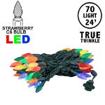 *NEW* TrueTwinkle® Multi Color 70 LED C6 Strawberry Mini Lights Commercial Grade on Green Wire