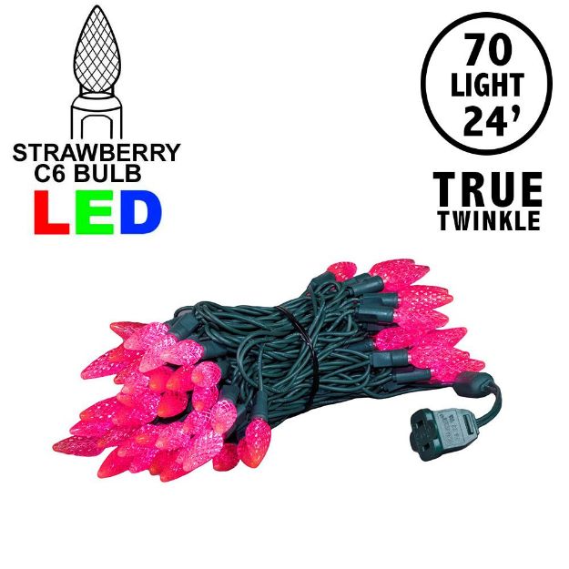 *NEW* TrueTwinkle® Pink 70 LED C6 Strawberry Mini Lights Commercial Grade on Green Wire
