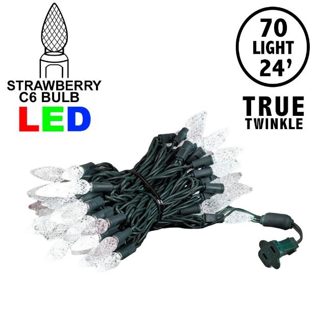 *NEW* TrueTwinkle® Pure White 70 LED C6 Strawberry Mini Lights Commercial Grade on Green Wire