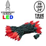 *NEW* TrueTwinkle® Red 70 LED C6 Strawberry Mini Lights Commercial Grade on Green Wire