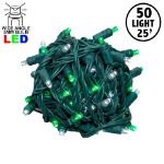 Commercial Grade Wide Angle 50 LED Green/Pure White White 25' Long on Green Wire