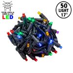 Commercial Grade Wide Angle 50 LED Rainbow Color 17' Long on Black Wire