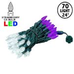 Purple and Pure White 70 LED C6 Strawberry Mini Lights Commercial Grade Green Wire