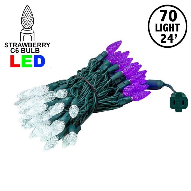 Purple and Pure White 70 LED C6 Strawberry Mini Lights Commercial Grade Green Wire