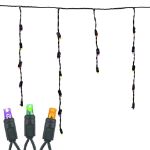 Purple/Lime/Orange LED Icicle Lights on Black Wire 70 Bulbs