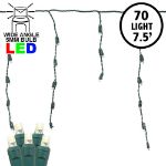 Warm White LED Icicle Lights on Green Wire 70 Bulbs