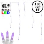 Purple LED Icicle Lights on White Wire 150 Bulbs
