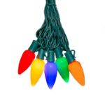 25 Multi-Colored Ceramic LED C9 Pre-Lamped String Lights Green Wire