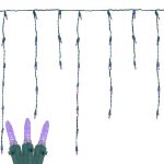 Purple LED Icicle Lights on Green Wire 150 Bulbs