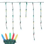 Multi (assorted) LED Icicle Lights on Green Wire 150 Bulbs