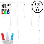 Red/White/Blue LED Icicle Lights on White Wire 150 Bulbs