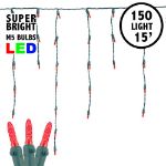 Red LED Icicle Lights on Green Wire 150 Bulbs