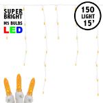 Orange (amber) LED Icicle Lights on White Wire 150 Bulbs