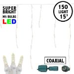 Coaxial Warm White LED Icicle Lights on White Wire 150 Bulbs