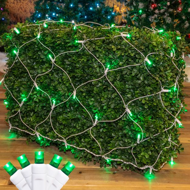 Green LED Net Lights, White Wire 4x6