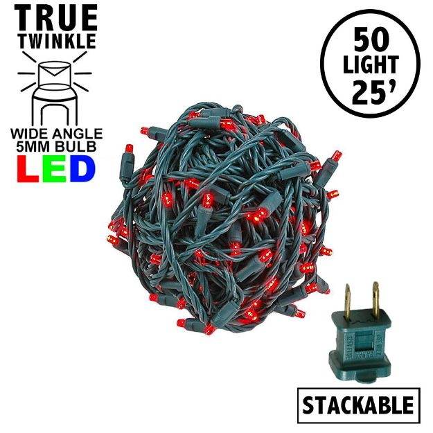 *NEW* TrueTwinkle® LED Christmas Lights 50 LED Red 25' Long Green Wire