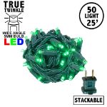 *NEW* TrueTwinkle® LED Christmas Lights 50 LED Green 25' Long Green Wire