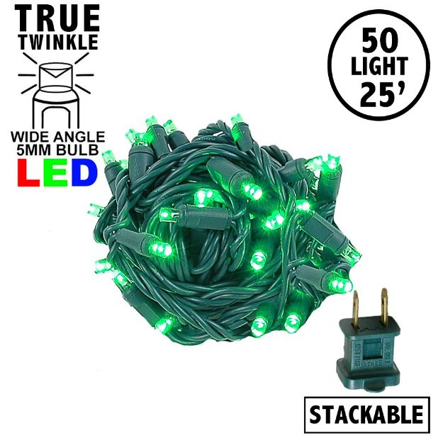 *NEW* TrueTwinkle® LED Christmas Lights 50 LED Green 25' Long Green Wire