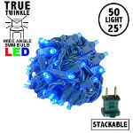 *NEW* TrueTwinkle® LED Christmas Lights 50 LED Blue 25' Long Green Wire