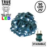 *NEW* TrueTwinkle LED Christmas Lights 50 LED Pure White 25' Long Green Wire