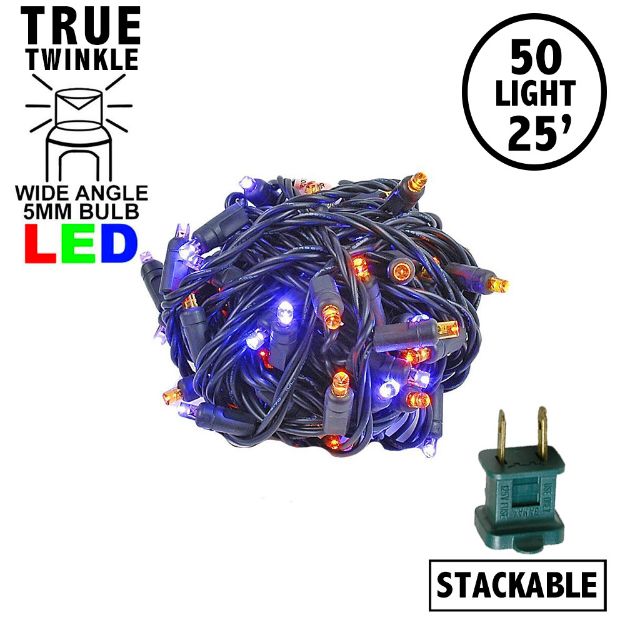 *NEW* TrueTwinkle® LED Mini Lights 50 LED Purple & Orange 25' Long Black Wire
