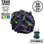 *NEW* TrueTwinkle® LED Mini Lights 50 LED Purple & Lime 25' Long Black Wire