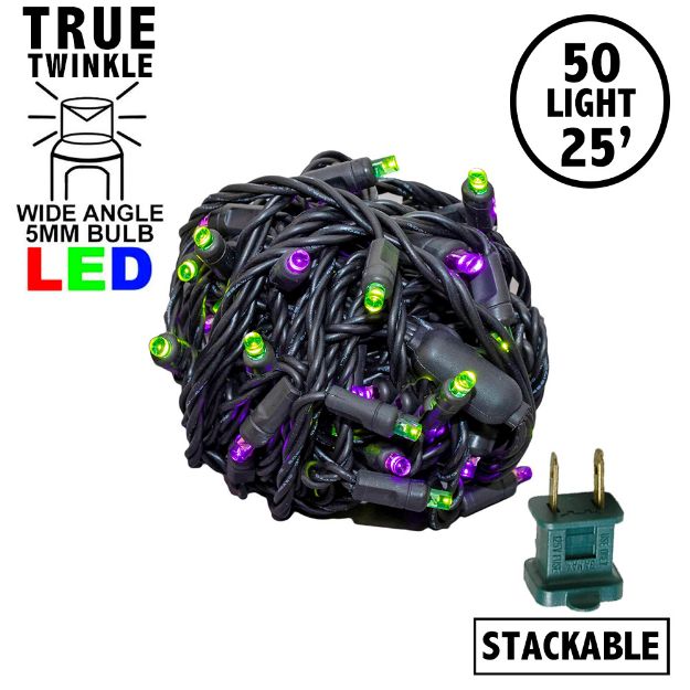 *NEW* TrueTwinkle® LED Mini Lights 50 LED Purple & Lime 25' Long Black Wire