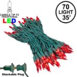 70 Light Traditional T5 Red LED Mini Lights Green Wire