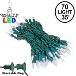70 Light Traditional T5 Pure White LED Mini Lights Green Wire