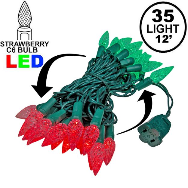 *NEW* Colorwave Red-Green 35 LED C6 Strawberry Mini Lights Commercial Grade on Green Wire