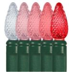 *NEW* Colorwave Red-Pure White 35 LED C6 Strawberry Mini Lights Commercial Grade on Green Wire