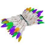 Purple Green and Yellow 70 LED C6 Strawberry Mini Lights Commercial Grade on White Wire