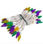Purple Green and Yellow 70 LED C6 Strawberry Mini Lights Commercial Grade on White Wire