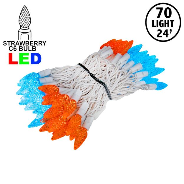 Teal and Orange 70 LED C6 Strawberry Mini Lights Commercial Grade on White Wire