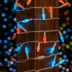 Teal and Orange 70 LED C6 Strawberry Mini Lights Commercial Grade on White Wire
