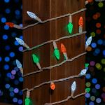 Green White and Orange 70 LED C6 Strawberry Mini Lights Commercial Grade on White Wire