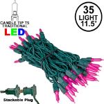 35 Light Traditional T5 Pink LED Mini Lights Green Wire